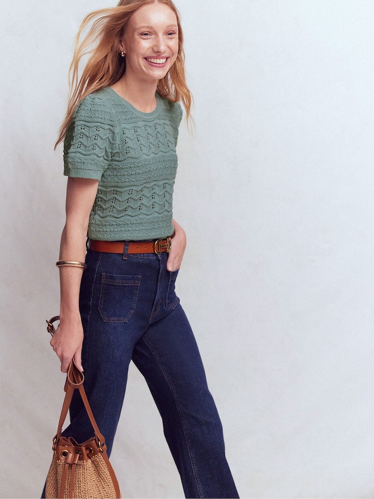 Boden Blue Monica Pointelle T-Shirt - Image 1 of 6