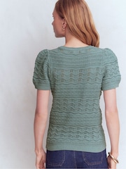Boden Blue Monica Pointelle T-Shirt - Image 3 of 6
