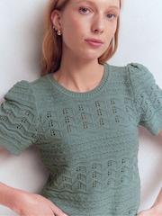 Boden Blue Monica Pointelle T-Shirt - Image 4 of 6