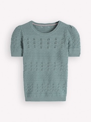 Boden Blue Monica Pointelle T-Shirt - Image 5 of 6