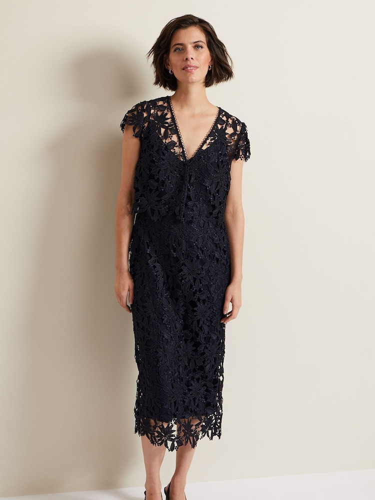 Phase Eight Blue Meghan Lace Double Layer Dress - Image 1 of 7