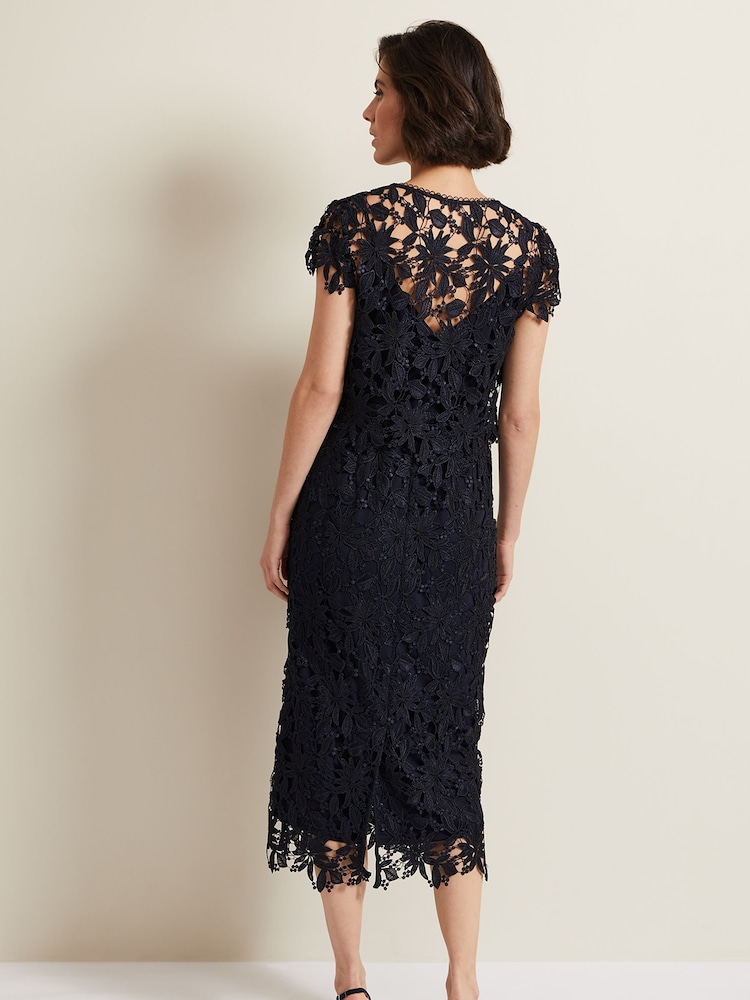 Phase Eight Blue Meghan Lace Double Layer Dress - Image 2 of 7
