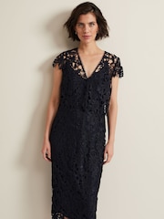 Phase Eight Blue Meghan Lace Double Layer Dress - Image 3 of 7