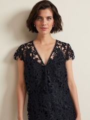Phase Eight Blue Meghan Lace Double Layer Dress - Image 4 of 7