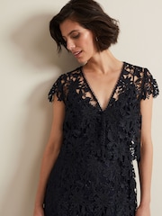 Phase Eight Blue Meghan Lace Double Layer Dress - Image 5 of 7