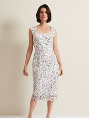 Phase Eight White Floral Diana Lace Midi Dress - Image 1 of 7