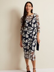 Phase Eight Black Floral Irina Mesh Midi Dress - Image 1 of 5