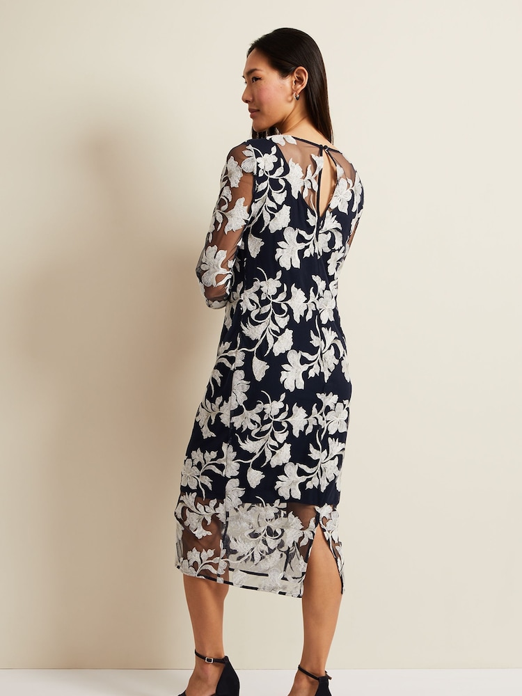 Phase Eight Black Floral Irina Mesh Midi Dress - Image 2 of 5