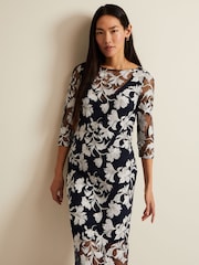 Phase Eight Black Floral Irina Mesh Midi Dress - Image 3 of 5