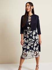 Phase Eight Black Floral Irina Mesh Midi Dress - Image 4 of 5