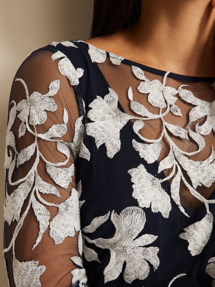 Phase Eight Black Floral Irina Mesh Midi Dress - Image 5 of 5