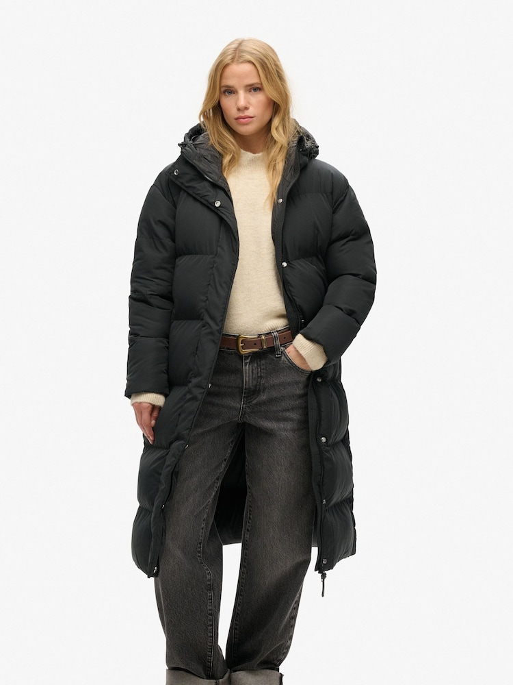 Superdry Black Studios Longline Duvet Padded Coat - Image 1 of 7