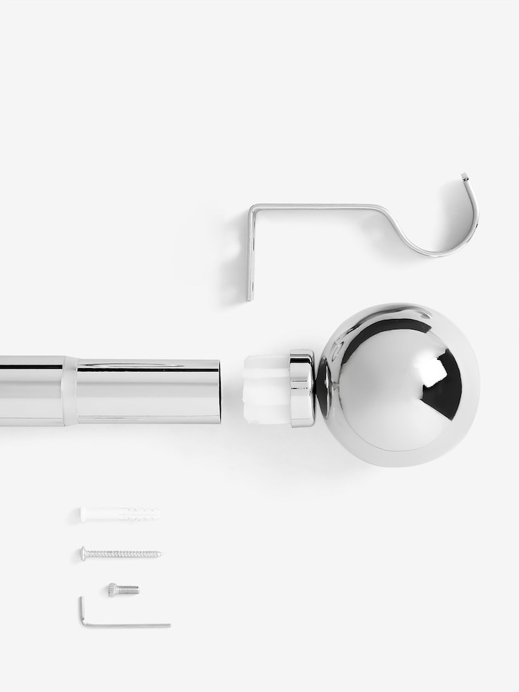 Chrome Ball Finial Extendable Curtain 35mm Pole Kit - Image 5 of 5 Chrome Ball Finial Extendable Curtain 35mm Pole Kit - Image 5 of 5
