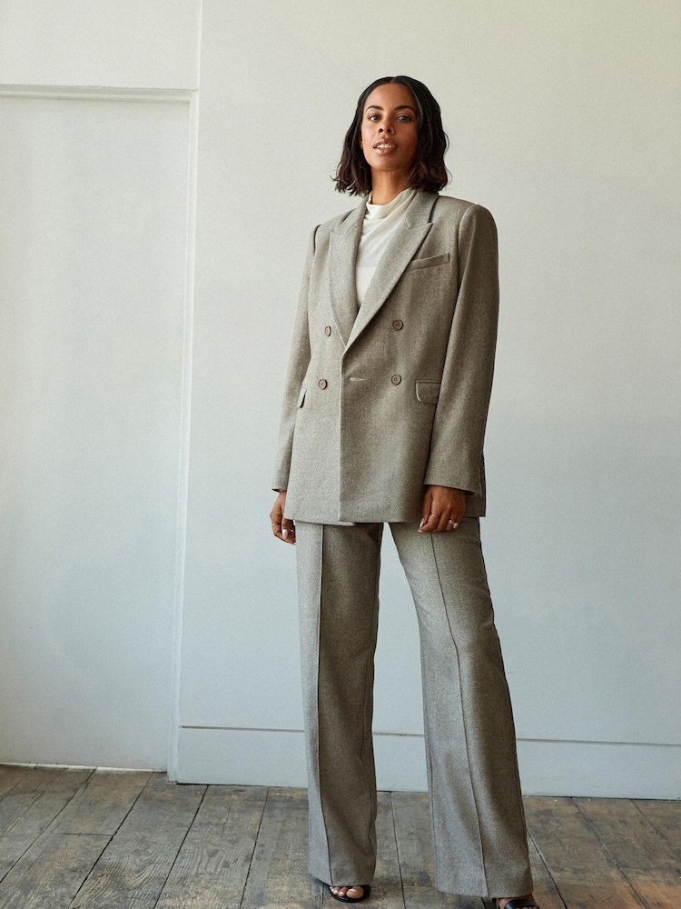 Nevtralno - Krojen blazer z dvorednim zapenjanjem in vzorcem ribje kosti Rochelle Humes - Slika 2 iz 7
