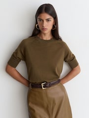 Reiss Tan Penelope Leather Woven Belt - Image 1 of 5