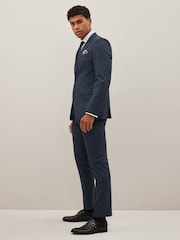Navy Slim Fit Check Suit Trousers - Image 3 of 10