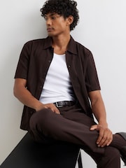 River Island Brown Boxy Fit Plisse Shirt - Image 1 of 4