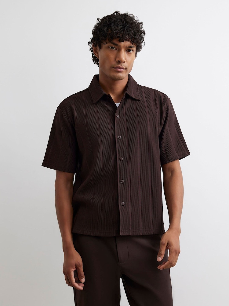 River Island Brown Boxy Fit Plisse Shirt - Image 2 of 4