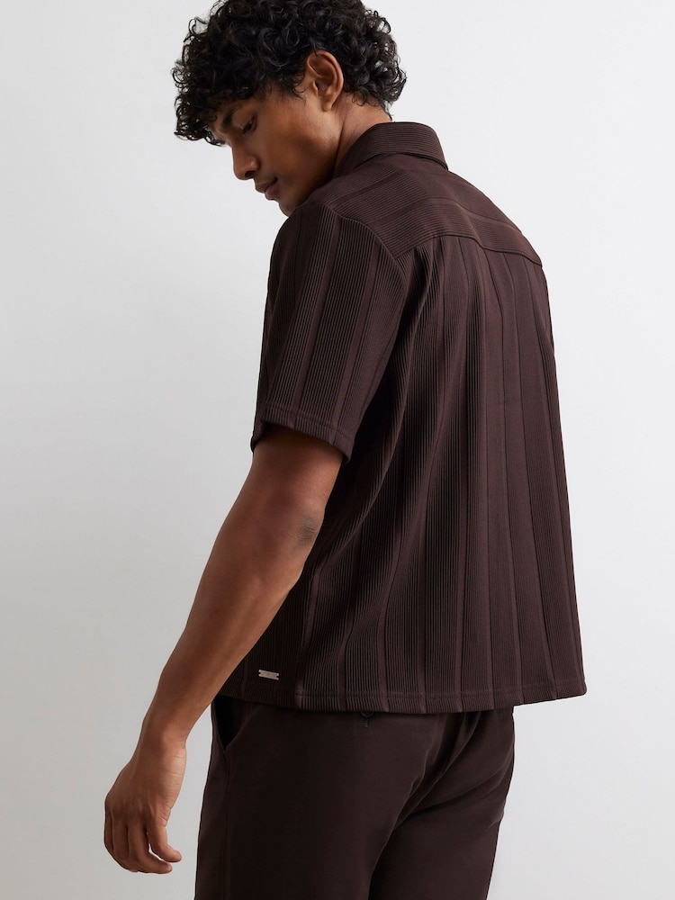 River Island Brown Boxy Fit Plisse Shirt - Image 4 of 4