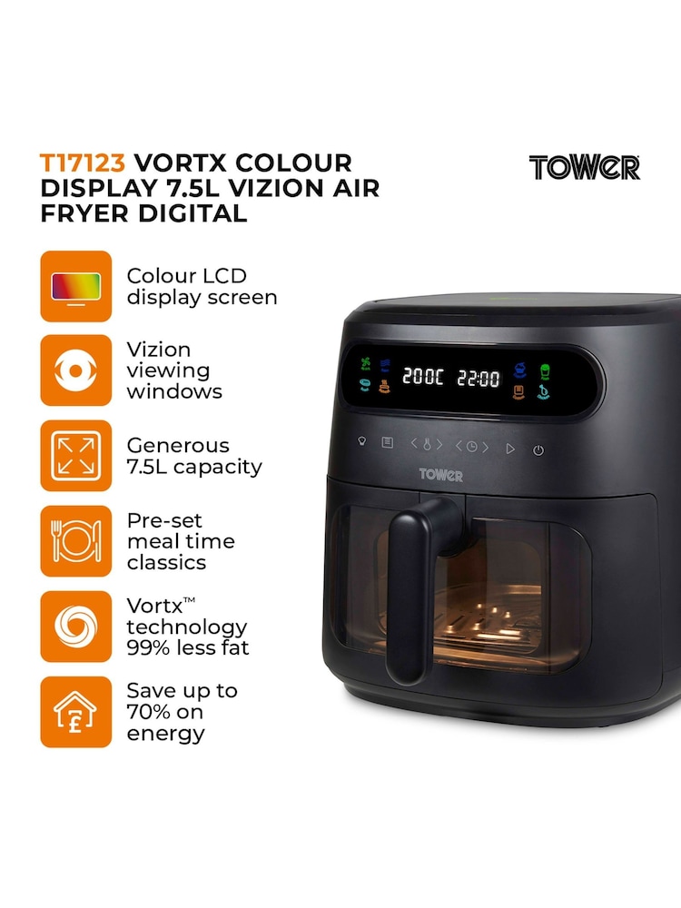 Tower Black Vortx Vizion 7.5L Air Fryer - Image 2 of 8