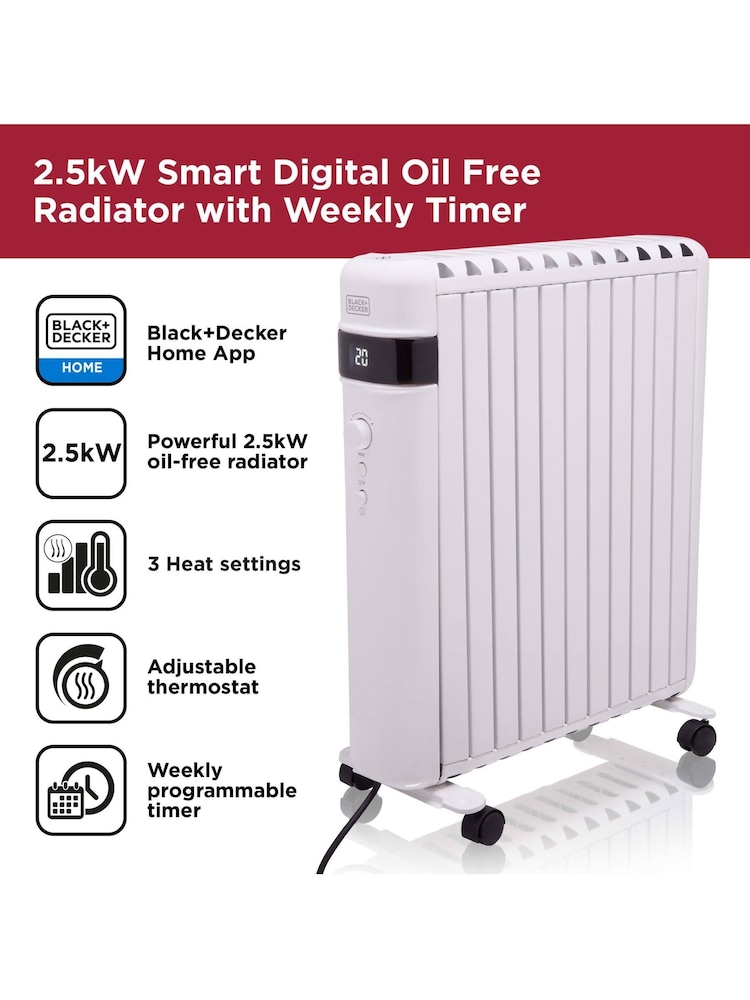 Black & Decker White 2.5KW Smart Digital Oil Free Radiator - Image 2 of 10 Black & Decker White 2.5KW Smart Digital Oil Free Radiator - Image 2 of 10