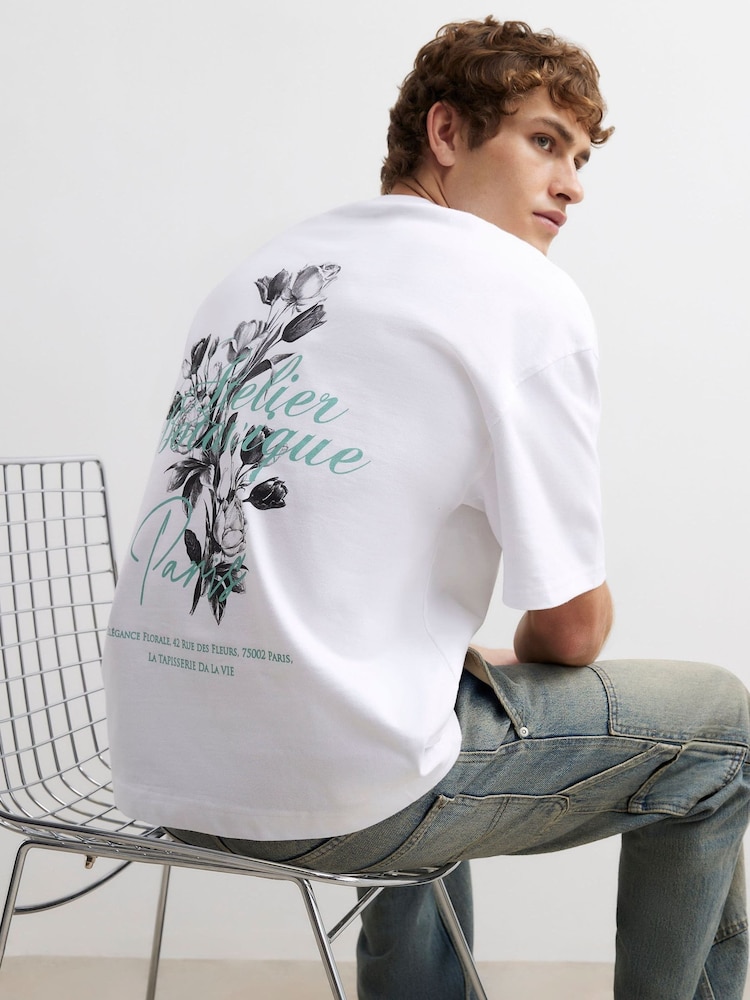 River Island White Oversized Floral Print T-Shirt - Image 4 of 4 River Island White Oversized Floral Print T-Shirt - Image 4 of 4