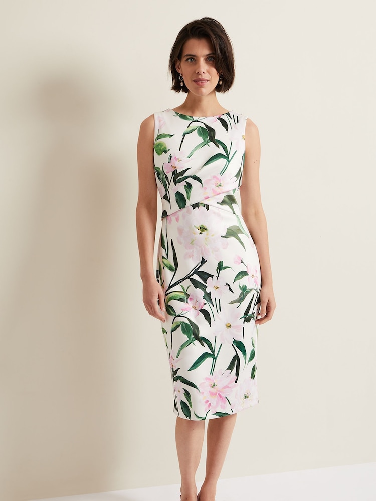 Phase Eight White/Pink Elsa Floral Scuba Midi Dress - Image 1 of 7