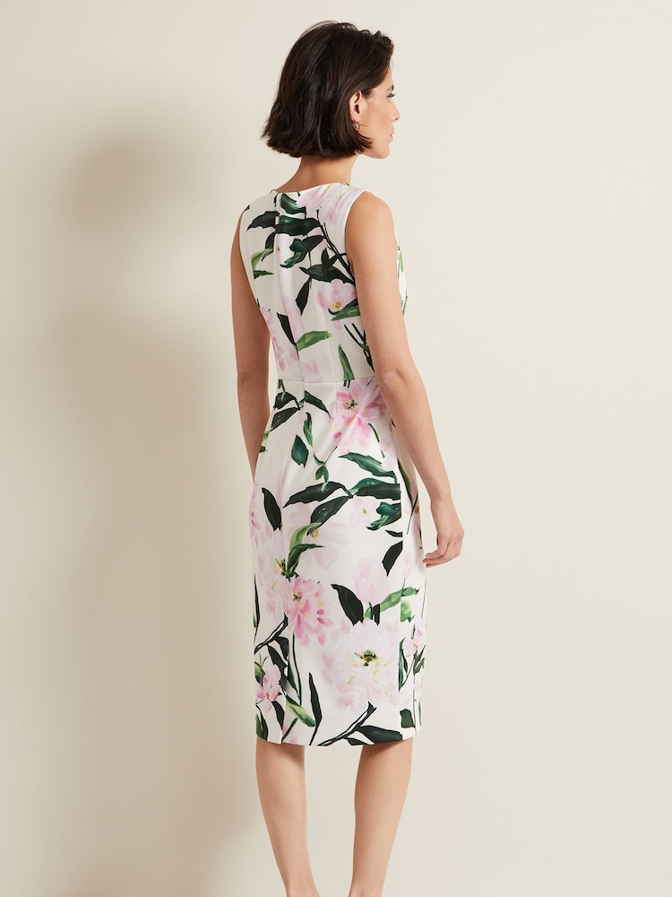 Phase Eight White/Pink Elsa Floral Scuba Midi Dress - Image 2 of 7