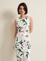 Phase Eight White/Pink Elsa Floral Scuba Midi Dress - Image 3 of 7