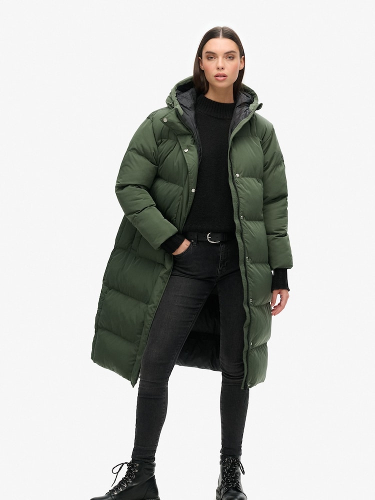 Superdry Khaki Studios Longline Duvet Padded Coat - Image 1 of 6