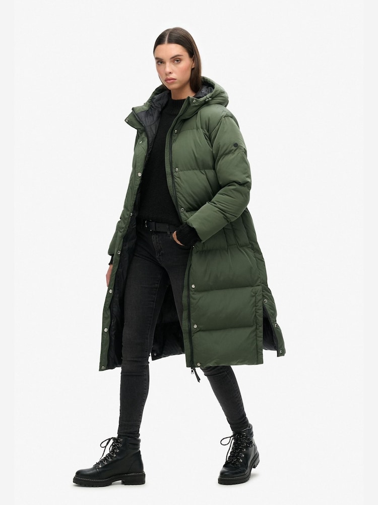 Superdry Khaki Studios Longline Duvet Padded Coat - Image 3 of 6