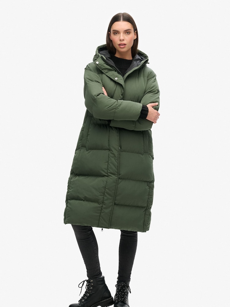 Superdry Khaki Studios Longline Duvet Padded Coat - Image 5 of 6