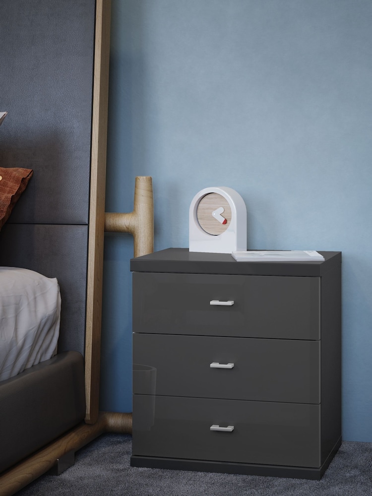 Wiemann Peyton Graphite 3 Drawer Glass Bedside Table - Image 1 of 1
