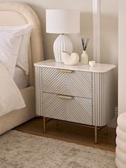 Light Grey Valencia Marble and Mango Wood 2 Drawer Wide Bedside Table - Image 1 of 11