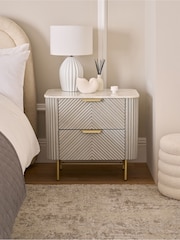 Light Grey Valencia Marble and Mango Wood 2 Drawer Wide Bedside Table - Image 2 of 11