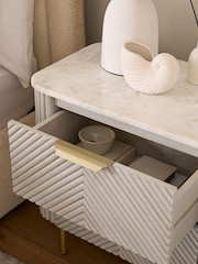 Light Grey Valencia Marble and Mango Wood 2 Drawer Wide Bedside Table - Image 3 of 11