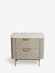 Light Grey Valencia Marble and Mango Wood 2 Drawer Wide Bedside Table - Image 8 of 11