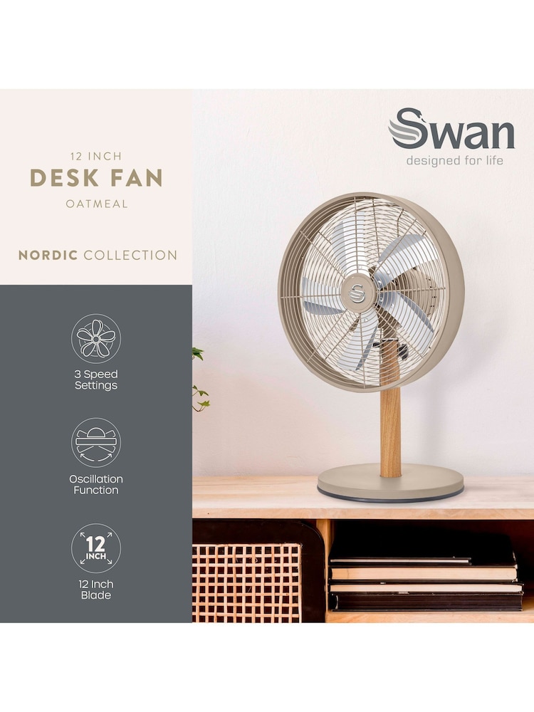 Swan Oatmeal Nordic 12 Inch Desk Fan - Image 2 of 9