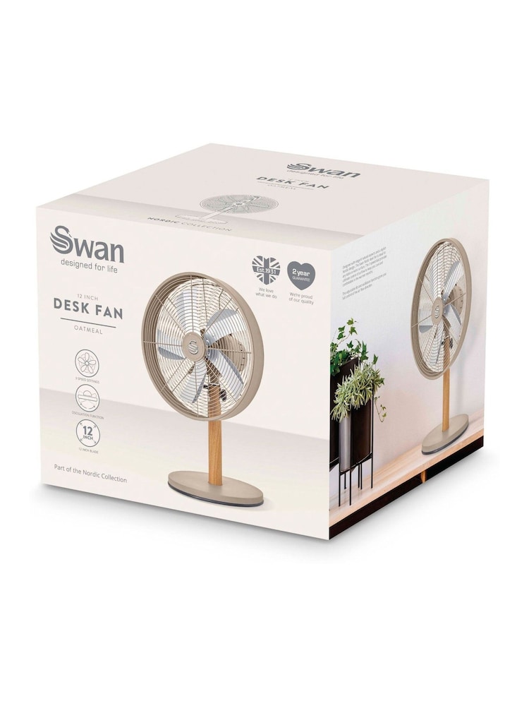 Swan Oatmeal Nordic 12 Inch Desk Fan - Image 9 of 9