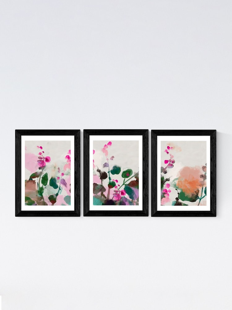 East End Prints Set of 3 Black Summerly Hollyhocks Wall Prints Set by Ana Rut Bre - Image 2 of 2