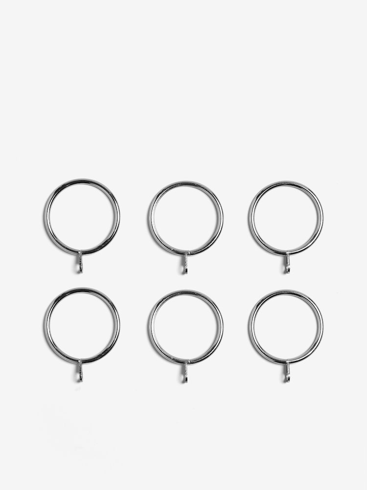 Chrome 28mm Diameter Metal Curtain Pole Rings 6 Pack - Image 2 of 3