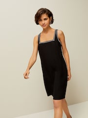 Black Square Neck Shift Mini Dress With Linen - Image 1 of 6