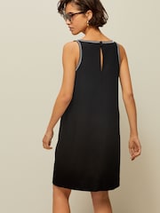 Black Square Neck Shift Mini Dress With Linen - Image 3 of 6
