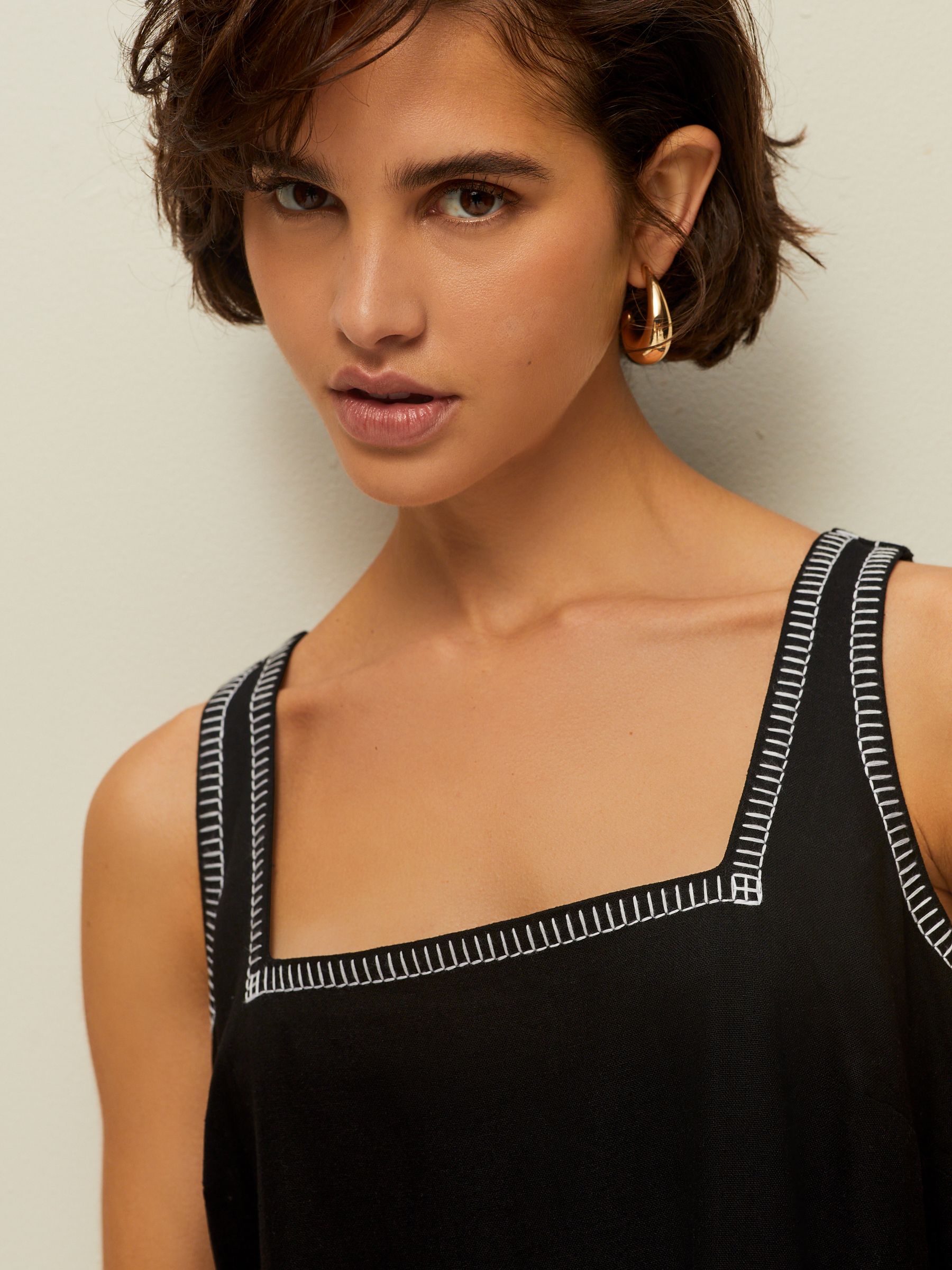 Buy Black Square Neck Shift Mini Dress With Linen from Next