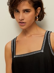 Black Square Neck Shift Mini Dress With Linen - Image 4 of 6