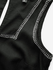 Black Square Neck Shift Mini Dress With Linen - Image 6 of 6