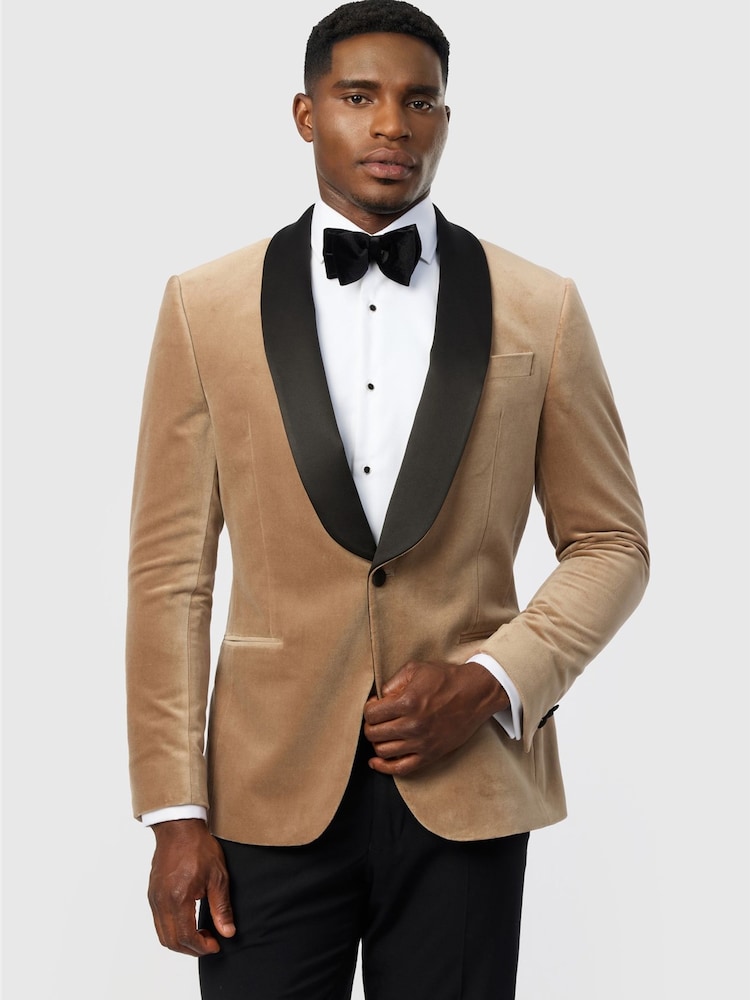 Antique Rogue Nude Slim Fit Quinn Mink Cotton Velvet Blazer - Image 1 of 6