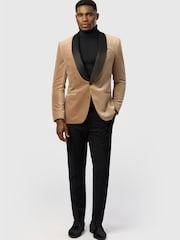 Antique Rogue Nude Slim Fit Quinn Mink Cotton Velvet Blazer - Image 3 of 6