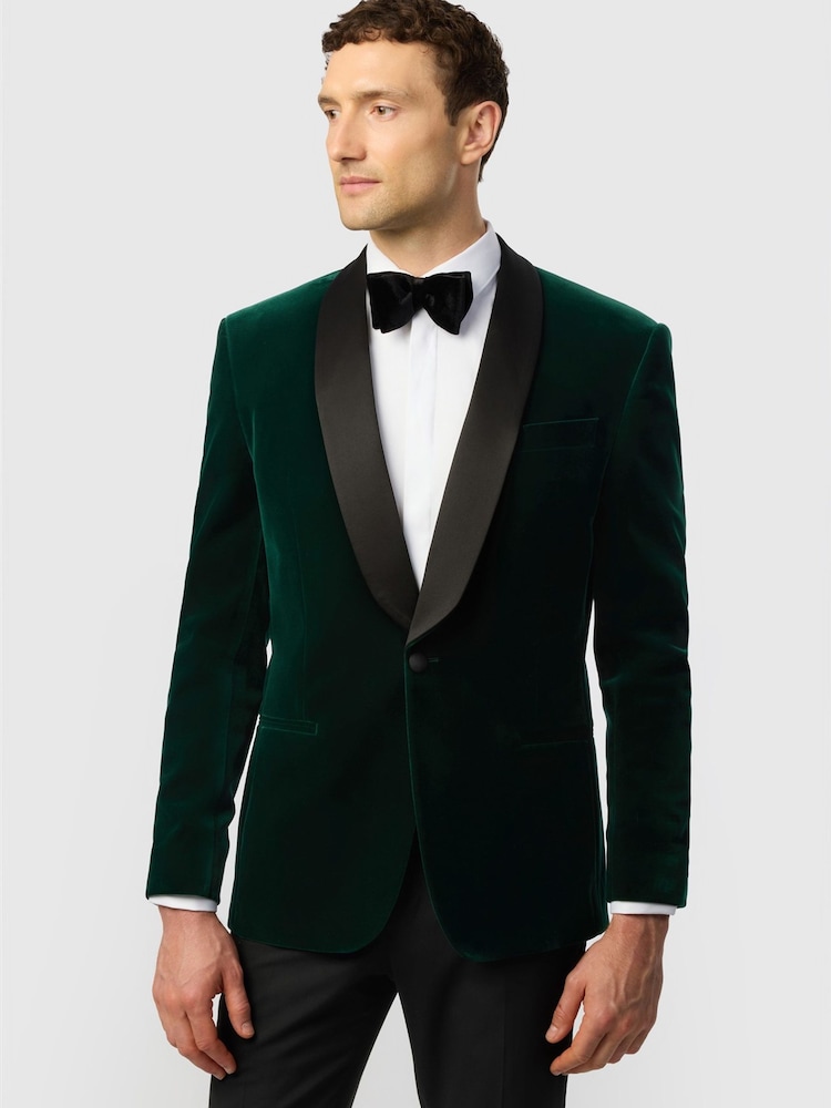 Antique Rogue Black Slim Fit Franklin Emerald Velvet Blazer - Image 1 of 4