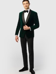Antique Rogue Black Slim Fit Franklin Emerald Velvet Blazer - Image 2 of 4